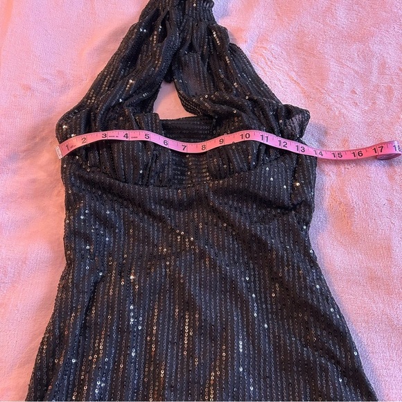 NWOT black sequined halter mini dress size 0 prom cocktail party dress - Picture 7 of 11